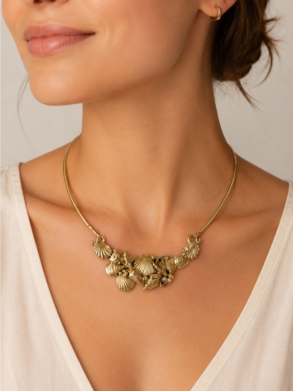 Richard Kaish Seashell Collar Necklace Vintage Brutalist Ocean Statement‎ Signed
